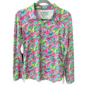 IBKUL‎ Women's Long Sleeve Tropical 1/4 Zip Jacket  Size M UPF 50+ Stretch Mesh